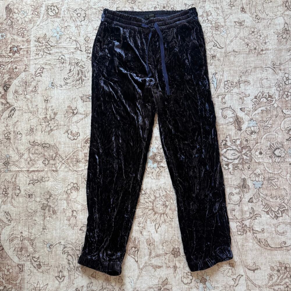 J. Crew Navy Blue Crinkled Velvet Joggers Pants Womens 0 Petite EUC